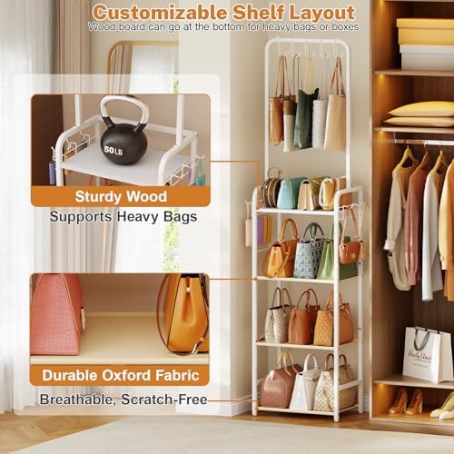 5-Tier Large Purse Organizer for Closet with 5 Purse Hanger,6 Side Hooks - Image 4