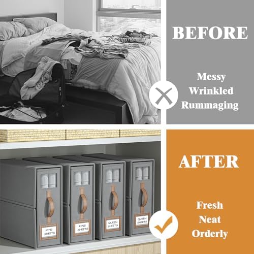 8 Pack Foldable Bed Sheets Set Organizers and Storage(King & Queen Size),Linen Fabric Closet Organizers with Window,Folding Bedding Storage Box for Bedsheets and Pillow Cube Organizer-Gray - Image 2
