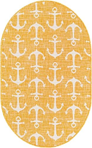 Unique Loom Outdoor Coastal Collection Area Rug - Ahoy (3' 3" x 5' 3" Oval, Yellow) - Image 3