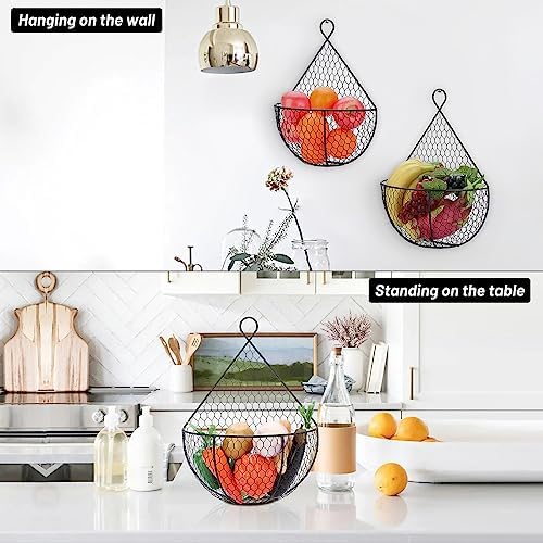 BSTKEY Set of 2 Hanging Black Metal Fruit Vegetable Baskets - Image 4