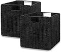 Vagusicc Storage Basket, Set of 2 Hand-Woven Storage Baskets for Organizing with Handles, Foldable Cube Storage Baskets Bins Organizer, 13 inch Large Wicker Baskets for Shelves & Decor, Black by Vagusicc