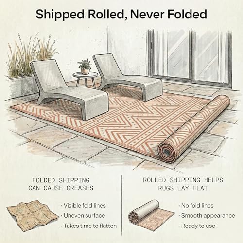 Fab Habitat Chevron Outdoor Rug - Waterproof, Fade Resistant, Crease-Free - Premium Recycled Plastic - Striped - Patio, Porch, Deck, Balcony - Patan - Coral - 5 x 8 ft - Image 4