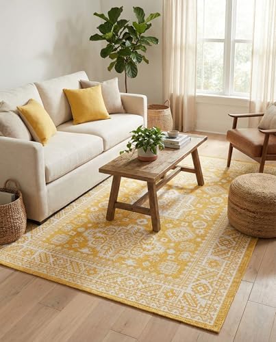 Rugs.com - Outdoor Aztec Rug – 4' 1 x 6' 1 Yellow Indoor/Outdoor Rug – Washable, Stain-Resistant, Perfect for Patios and Kitchens - Image 4