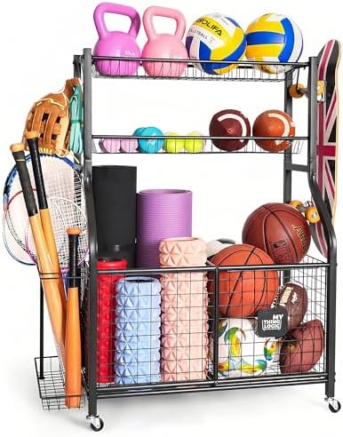 Mythinglogic Rolling Sports Equipment Organizer for Garage Gear and Toys by Mythinglogic