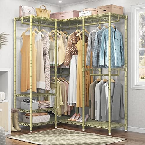 VIPEK L40 Corner Clothes Rack, Heavy Duty L-Shaped Freestanding Closet, Metal Clothing Rack, Corner Wardrobe for Hanging Clothes, 53.75" L x 38" W x 76.4" H, Load Capacity 1110 LBS, Gold - Image 2