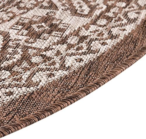 Rugs.com Outdoor Aztec Collection Rug – 8 Ft Round Brown Flatweave Rug Perfect for Kitchens, Dining Rooms - Image 5