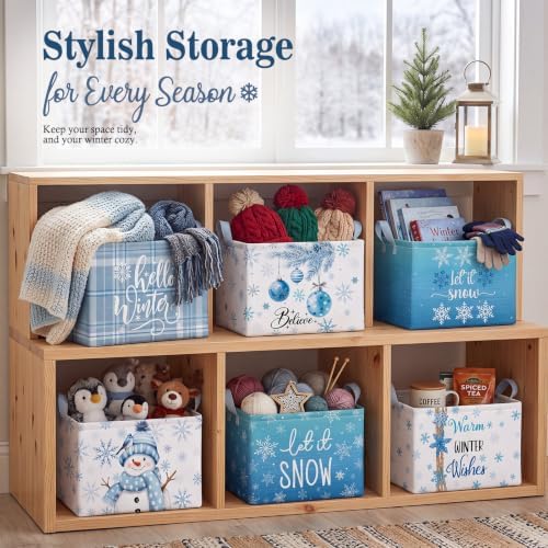 Bucherry 6 Pack Winter Storage Baskets, Snowflake Collapsible Canvas Bins - Image 5