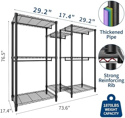 Garvee Heavy Duty Garment Rack 5 Hanging Rods - Image 2