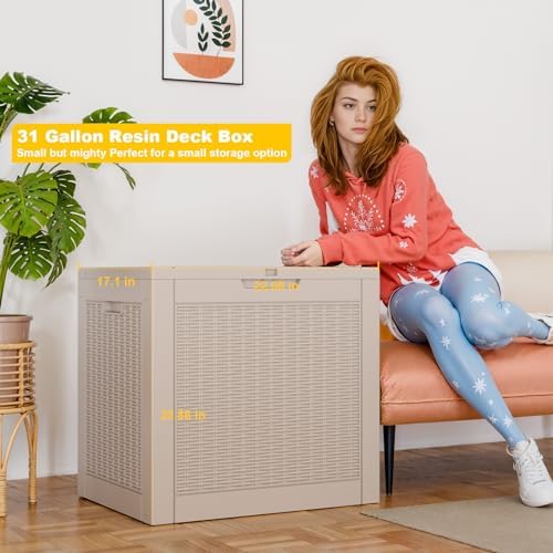 Vixzen 31 Gallon Deck Boxes Outdoor Waterproof, Resin Lockable Storage Box for Patio Cushions Storage Furniture, Garden Tools, Pool Supplies, Weatherproof and UV Resistant (Grey, 31 Gallon) - Image 3