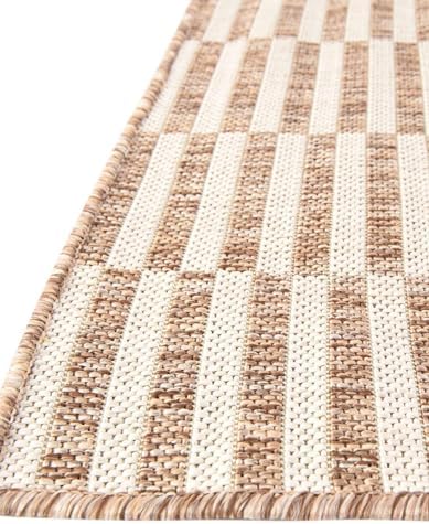 Unique Loom Outdoor Striped Collection Area Rug - Striped (5' x 7' Rectangle Taupe/Ivory) - Image 6