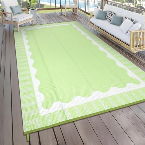Garvee 8x10 Outdoor Rug, Scalloped Border Waterproof Camping Rugs, Green by Garvee