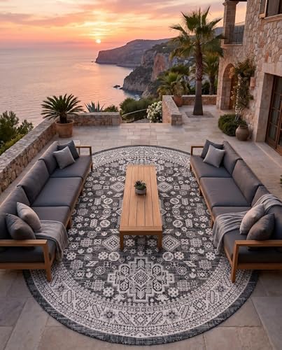Rugs.com - Outdoor Aztec Rug – 7' 10 x 10' Oval Charcoal Gray Indoor/Outdoor Rug – Weather Resistant for Patios, Decks, and Porches - Image 7