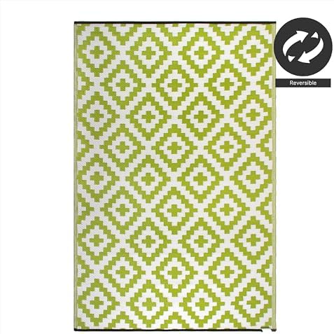 FH Home Outdoor Rug - Waterproof, Fade Resistant, Reversible - Premium Recycled Plastic - Geometric - Patio, Deck, Porch, Balcony, Laundry Room - Aztec - Green & White Crease Free - 4 x 6 ft - Image 5