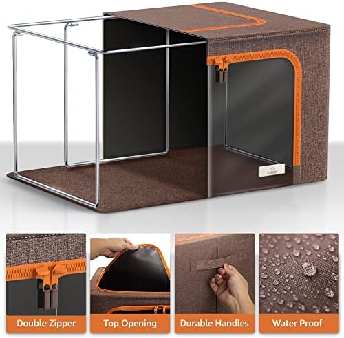 Sorbus Clothing Storage Bins with Clear Window, Metal Frame (6 Pack, Brown) - Image 3
