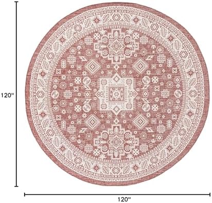 Rugs.com Outdoor Aztec Collection Rug – 10 Ft Round Rust Red Flatweave Rug Perfect for Kitchens, Dining Rooms - Image 2