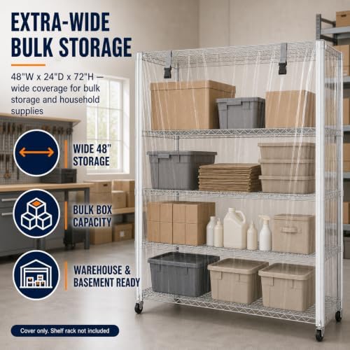 Wire Shelving Cover 48" x 24" x 72" Clear PVC Dustproof Storage Rack Cover - Image 3