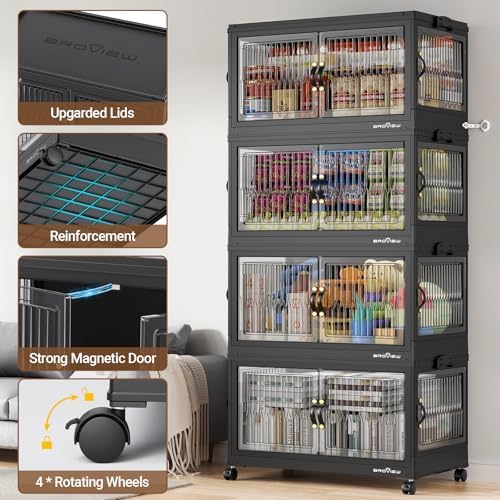 BROVIEW 120Gal Stackable Storage Bins with Lids Foldable Boxes,Black,4Pack - Image 5