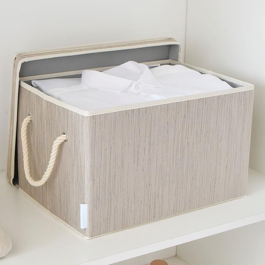 Sukkiri Pack of 2 Large Storage Bins Closet Organizer System, Sturdy Foldable Storage Boxes for Organizing Clothing, Sheets, Books - Shelf Organizer Shelves Basket Storage Bin 16.3"x 12"x 10.24" - Image 4