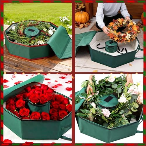 BrilliantJo Wreath Storage Christmas Garlands Bag with Interior Pockets Large Xmas Container Box for holiday Decorations Case with Dual Zipper and Handles Window Labeling Card Slot 24" Green - Image 4