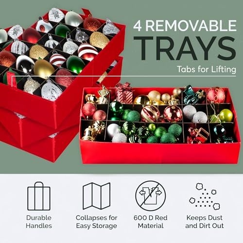 Christmas Ornament Storage Container,Box Stores Up to 96, Adjustable Dividers, Large Organizer Bin to Protect and Store Holiday Décor - Image 3