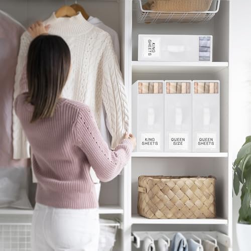 StorageTastic 8 Pack Bed Sheet Closet Organizers and Storage,Sturdy Foldable Storage Containers with Window and Label,Storage and Organization for Bedding Sheets,Duvet Covers,Blankets (White) - Image 7