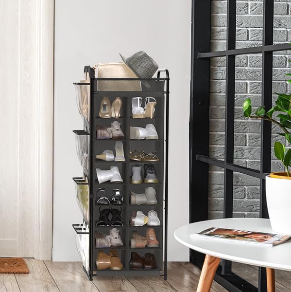 Simple Houseware 16 Cube Shoe Stand Tower Rack 8 Tier, Dark Gray - Image 5