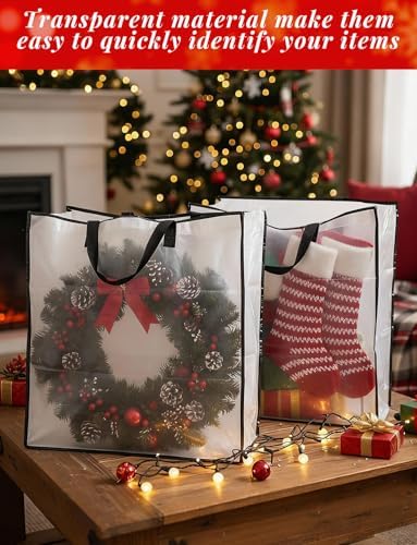 HFKPJRT 10 Pack Wreath Storage Bag, 26" 90 L Garland Container, Wreath Bags for Halloween Christmas Decorations, Large Clear Moving Bags with Handle, Under The Bed Storage for Bedding, Clothing, Toys - Image 5