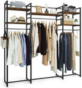 CAPHAUS 913lbs Capacity Garment Rack for Hanging Clothes, Heavy Duty Open Wardrobe w/Hanging Rods, Free Standing Closet Organizer, Clothing Rack, Metal Closet w/Wooden Boards, Rustic Oak Board by CAPHAUS