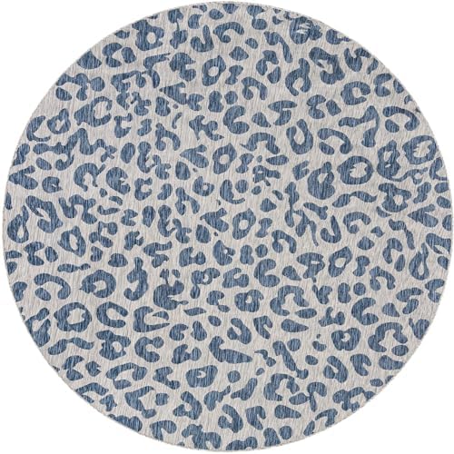 Unique Loom Outdoor Safari Collection Area Rug - Leopard (7' 10" Round Blue/Gray) - Image 3
