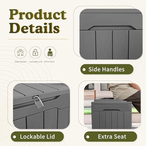 Devoko 31 Gallon Waterproof Outdoor Storage Box Resin Deck Box Lockable and UV Resistant for Patio Furniture,Garden Tools (Grey) - Image 5