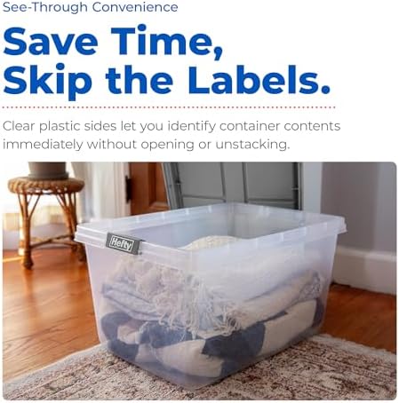 Hefty 72 Qt Hi-Rise Storage Bin with Lid, Stackable Plastic Storage Container, Organizer for Home, Garage & Closet, 6 Pack, Gray - Image 5