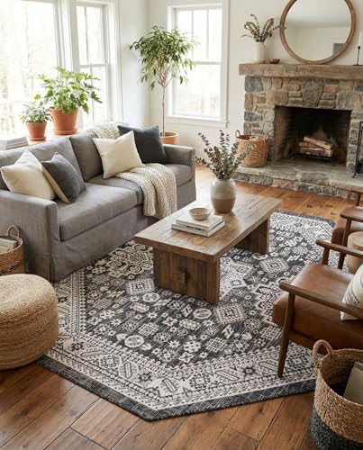 Rugs.com - Outdoor Aztec Rug – 8 Ft Octagon Charcoal Gray Indoor/Outdoor Rug – Weather-Resistant for Patios, Decks, and Porches - Image 4