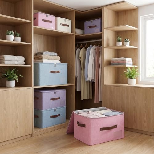 ANMINY Storage Box Fabric Bins with Zipper Lid, 15"x10"x10" Beige 3PCS - Image 7