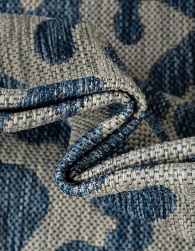 Unique Loom Outdoor Safari Collection Area Rug - Leopard (6' 1" Square Blue/Gray) - Image 6