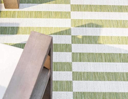 Unique Loom Outdoor Striped Collection Area Rug - Striped (2' x 6' 1" Runner, Green/Ivory) - Image 6