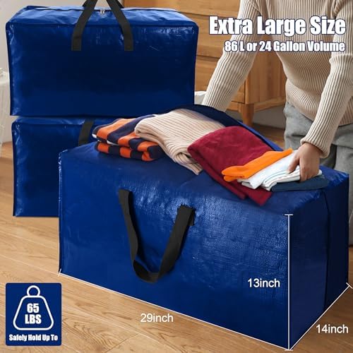 Cosy Family 12 Pack Heavy Duty Moving Bags with Backpack Straps - Strong Handles & Zippers, Storage Totes For Space Saving, Fold Flat, Alternative to Moving Box (X-Large-Set of 12, Blue) - Image 6