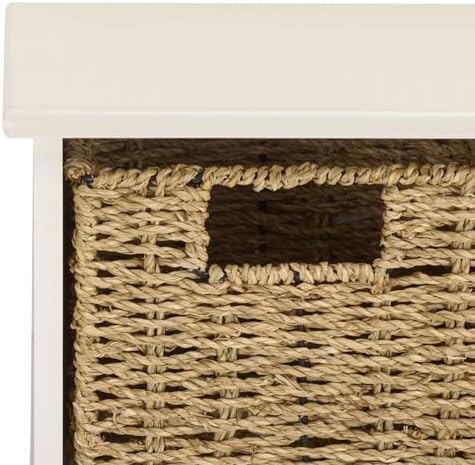 SAFAVIEH Home Collection - Finley Ivory Wall Mounted 3-Basket Storage Rack with Hooks & Seagrass Baskets (HAC5700H) - Image 3