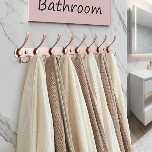 Dseap Coat Rack Wall Mount - 29.5” Long 8-Tri-Hooks Heavy Duty Coat Hanger Rail Wall Hooks for Hanging Coats Hats Clothing Clothes Purse Mudroom Entryway, Rose Gold - Image 4