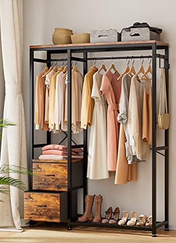 Lulive Clothes Rack with 2 Rods, Shelves, Drawers & Hooks, Garment Rack by Lulive