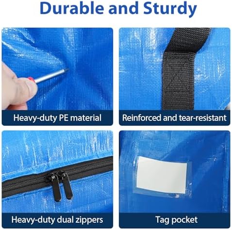 6 Pack Extra Large Moving Bags, Heavy Duty PE Woven Storage Totes with Visible Window & Wrap Around Handles, Reusable Space-Saving Alternative for Home Relocation & Storage - Image 3