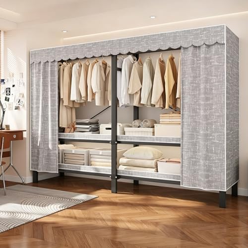 95.3in Heavy Duty Foldable Wardrobe with Cover, Load 1200lbs Grey by SPTZQURY