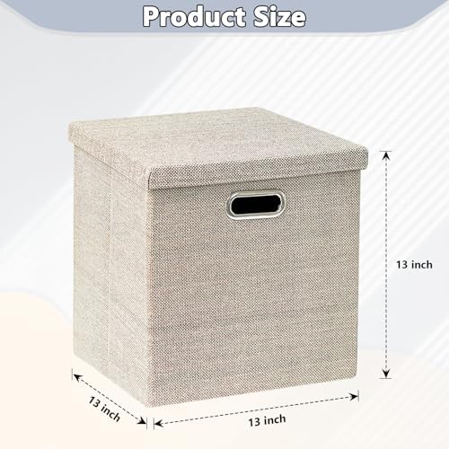 Storage Bins with Lids,13 x 13 Inch Foldable Fabric Cube Baskets Boxes Organizer for Closet, Shelves, and Home. (Khaki, (13x13) 3 pack) - Image 2