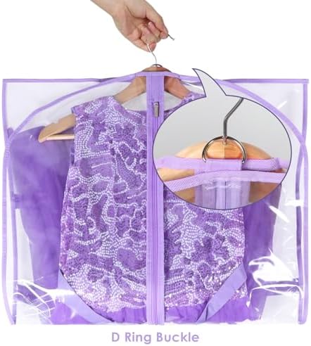 40 Inch Clear Garment Bags for Dance Costumes, 6 Pack, Purple - Image 4