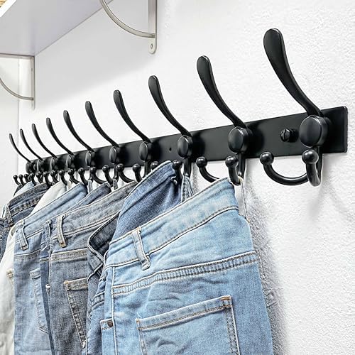 Dseap Coat Rack Wall Mount 37 Inch, Heavy Duty 12-Gauge Base vs Flimsy 1mm, Double-Thick Solid Anti-Snap Hooks, 16” Stud-Mount, Stainless Steel 10-Hook Hanger for Closet Entryway, Black - Image 4