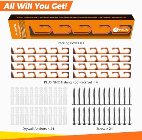PLUSINNO H5 Horizontal Fishing Rod/Pole Holders for Garage, Wall Ceiling Mounted Fishing Rod Holder, Aviation Aluminum Fishing rod rack Holds up to 5/10/20 Rod or Combos Fishing Gear and Gifts for Men - Image 6