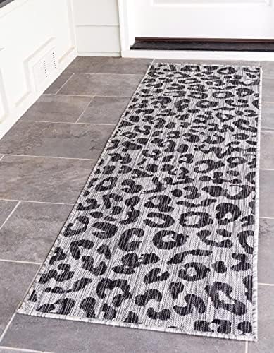 Unique Loom Outdoor Safari Collection Area Rug - Leopard (2' x 8' Runner, Light Gray/ Gray) by UniqueLoom