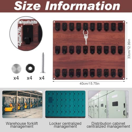 Beeveer Acrylic Key Holder Board with 30 Hooks, Wall Mount Organizer,Walnut - Image 2