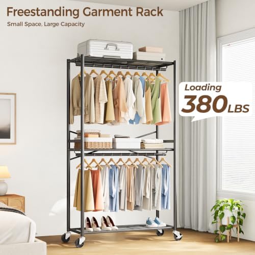 HYSEYY Rolling Clothes Rack Heavy Duty Clothing Rack for Hanging Clothes - Image 2