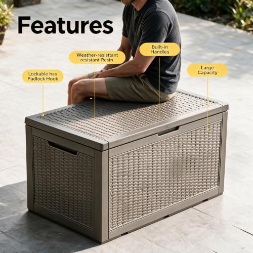 120 Gallon Deck Box,Lockable Outdoor Storage Box Gas Lift,Waterproof Grey - Image 4