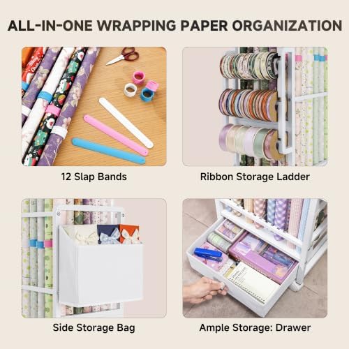 Aquzee Wrapping Paper Storage, Wrapping Paper Cart with Drawer - Image 5